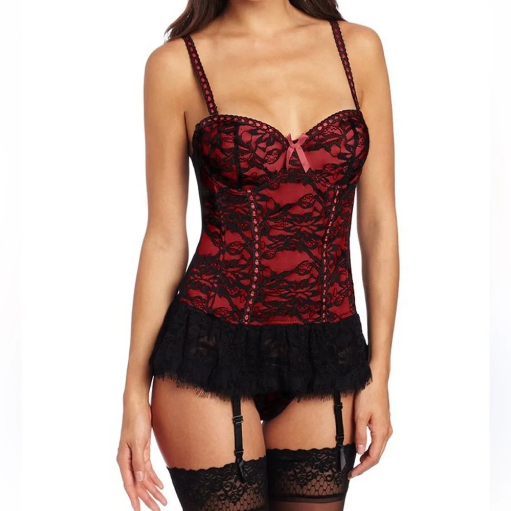 Elegant Red and Black Lace Bustier gothic Halloween plus size